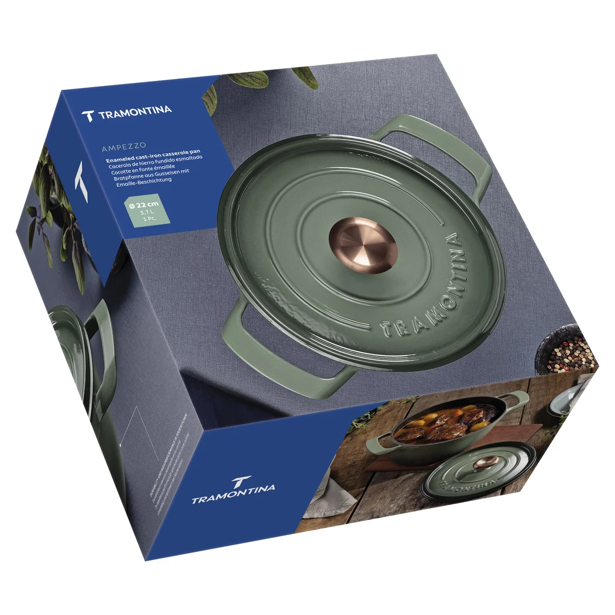 Caçarola Tramontina Ampezzo em Ferro Fundido com Revestimento Interno e Externo Esmaltado Verde 22 cm 3,7 L