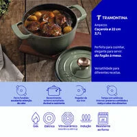 Caçarola Tramontina Ampezzo em Ferro Fundido com Revestimento Interno e Externo Esmaltado Verde 22 cm 3,7 L