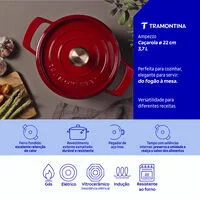 Caçarola Tramontina Ampezzo em Ferro Fundido com Revestimento Interno e Externo Esmaltado Vermelho 22 cm 3,7 L