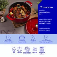 Caçarola Tramontina Ampezzo em Ferro Fundido com Revestimento Interno e Externo Esmaltado Vermelho 26 cm 5,6 L