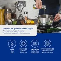Caçarola Tramontina Brava Rasa em Aço Inox Fundo Triplo com Tampa Plana e Alças 16 cm 1,4 L
