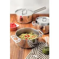 Caçarola Tramontina Brava Rasa em Aço Inox Fundo Triplo com Tampa Plana e Alças 16 cm 1,4 L