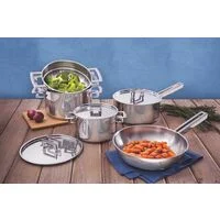 Caçarola Tramontina Brava Rasa em Aço Inox Fundo Triplo com Tampa Plana e Alças 16 cm 1,4 L