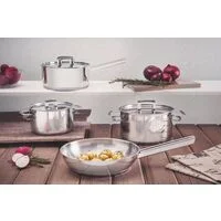 Caçarola Tramontina Brava Rasa em Aço Inox Fundo Triplo com Tampa Plana e Alças 16 cm 1,4 L