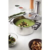 Caçarola Tramontina Brava Rasa em Aço Inox Fundo Triplo com Tampa Plana e Alças 16 cm 1,4 L