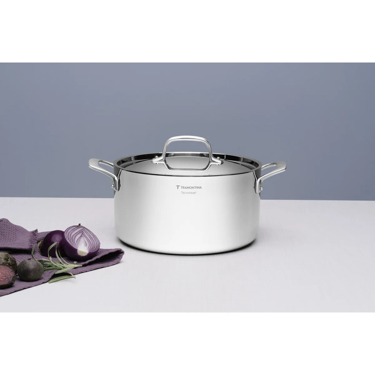 Caçarola Tramontina Chrono Funda em Aço Inox Corpo Triplo com Tampa e Alças 24 cm 5,8 L