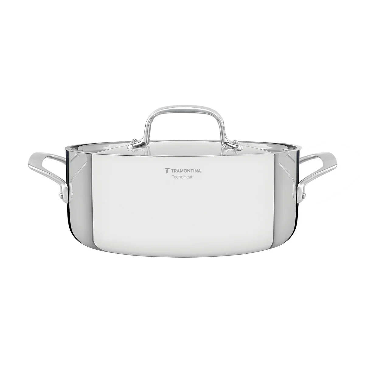 Caçarola Tramontina Chrono Rasa em Aço Inox Corpo Triplo com Tampa e Alças 24 cm 4,7 L