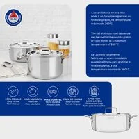 Caçarola Tramontina Grano Funda em Aço Inox Corpo Triplo com Tampa e Alças 20 cm 3,8 L