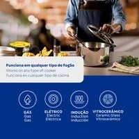 Caçarola Tramontina Grano Funda em Aço Inox Corpo Triplo com Tampa e Alças 20 cm 3,8 L