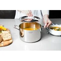 Caçarola Tramontina Grano Funda em Aço Inox Corpo Triplo com Tampa e Alças 20 cm 3,8 L
