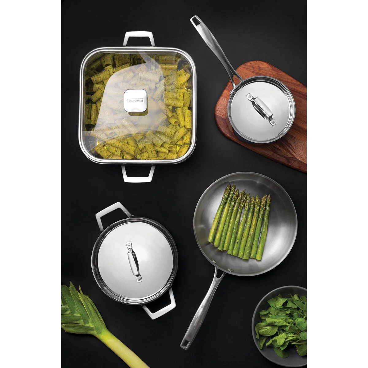 Caçarola Tramontina Grano Funda em Aço Inox Corpo Triplo com Tampa e Alças 20 cm 3,8 L