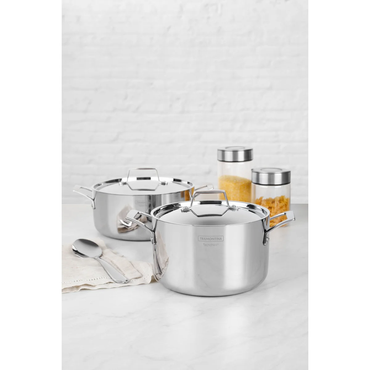 Caçarola Tramontina Grano Funda em Aço Inox Corpo Triplo com Tampa e Alças 20 cm 3,8 L