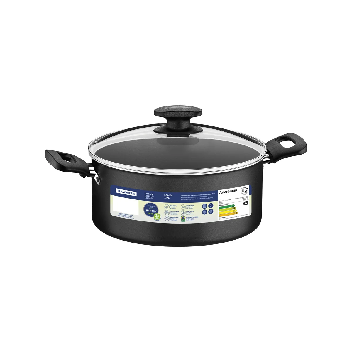 Caçarola Tramontina Loreto em Alumínio com Revestimento Interno e Externo Antiaderente Starflon Max com Alças Baquelite e Tampa 20 cm 2,8 L Grafite