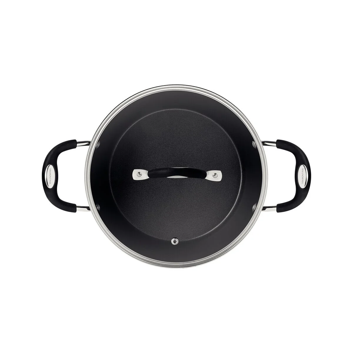 Caçarola Tramontina Mônaco Induction em Alumínio com Revestimento Interno e Externo Antiaderente Starflon Premium Preto com Tampa de Vidro 24 cm 4,5 L
