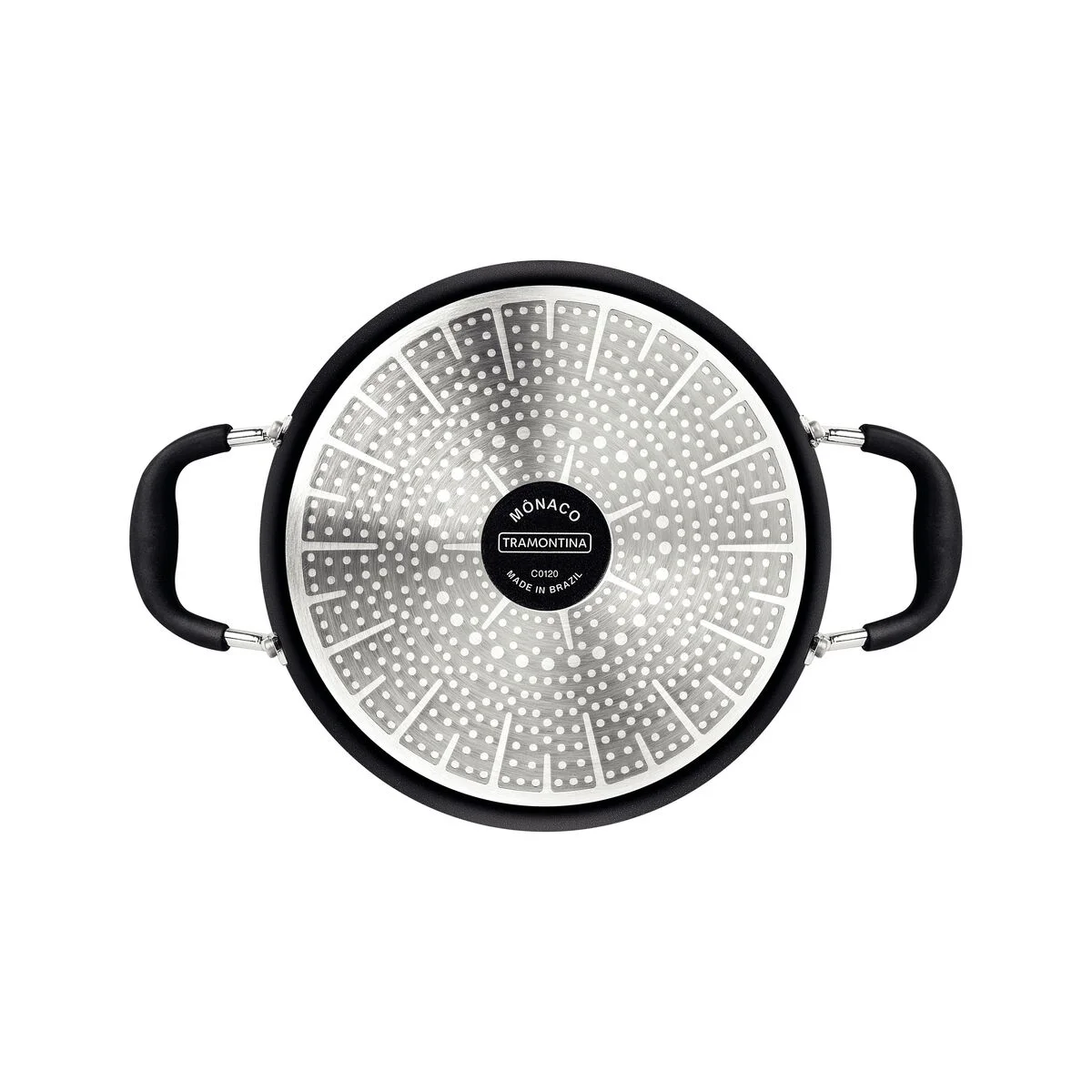 Caçarola Tramontina Mônaco Induction em Alumínio com Revestimento Interno e Externo Antiaderente Starflon Premium Preto com Tampa de Vidro 24 cm 4,5 L