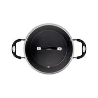 Caçarola Tramontina Mônaco Induction em Alumínio com Revestimento Interno e Externo Antiaderente Starflon Premium Preto com Tampa de Vidro 24 cm 4,5 L