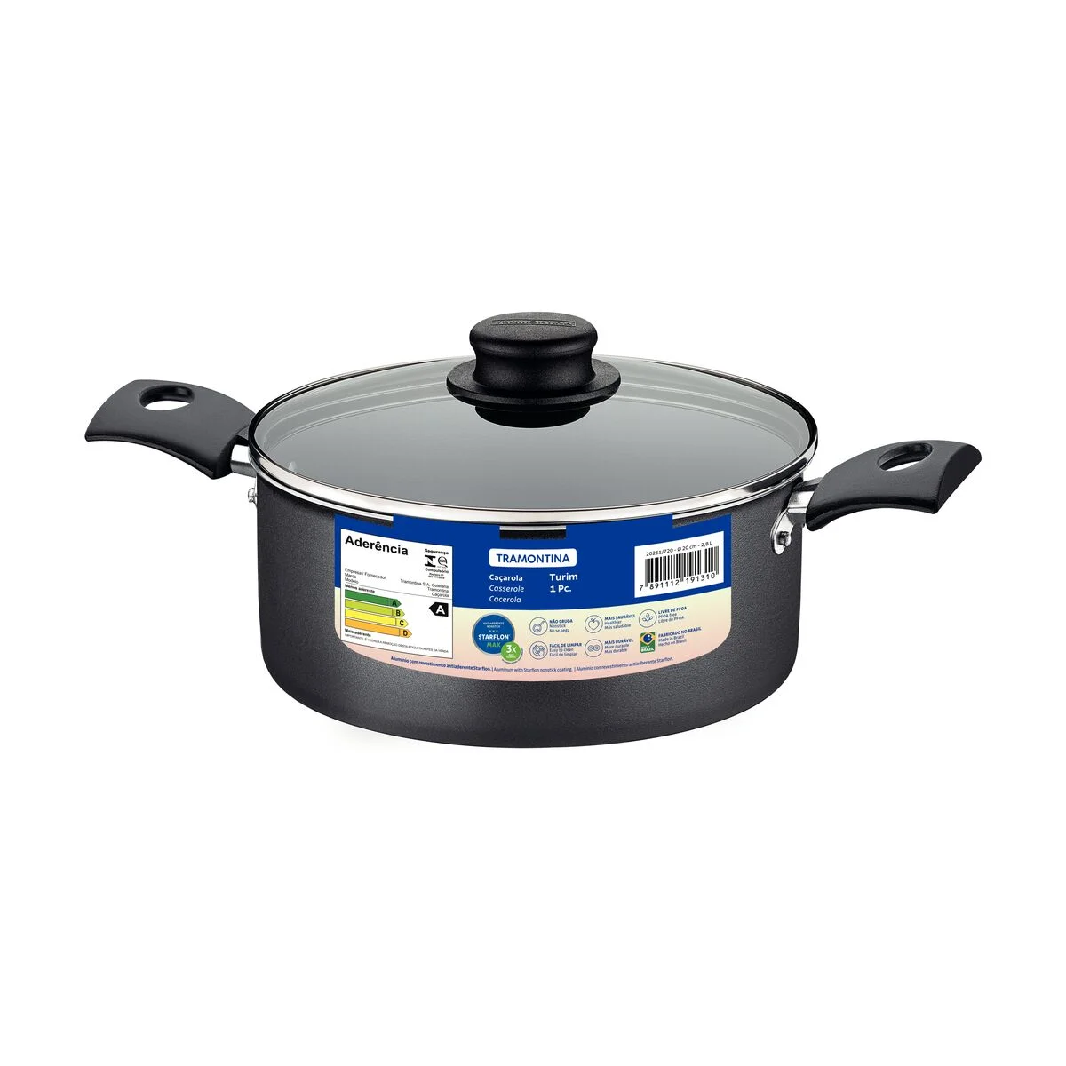 Caçarola Tramontina Turim em Alumínio com Revestimento Interno e Externo em Antiaderente Starflon Max Chumbo 22 cm 3,7 L