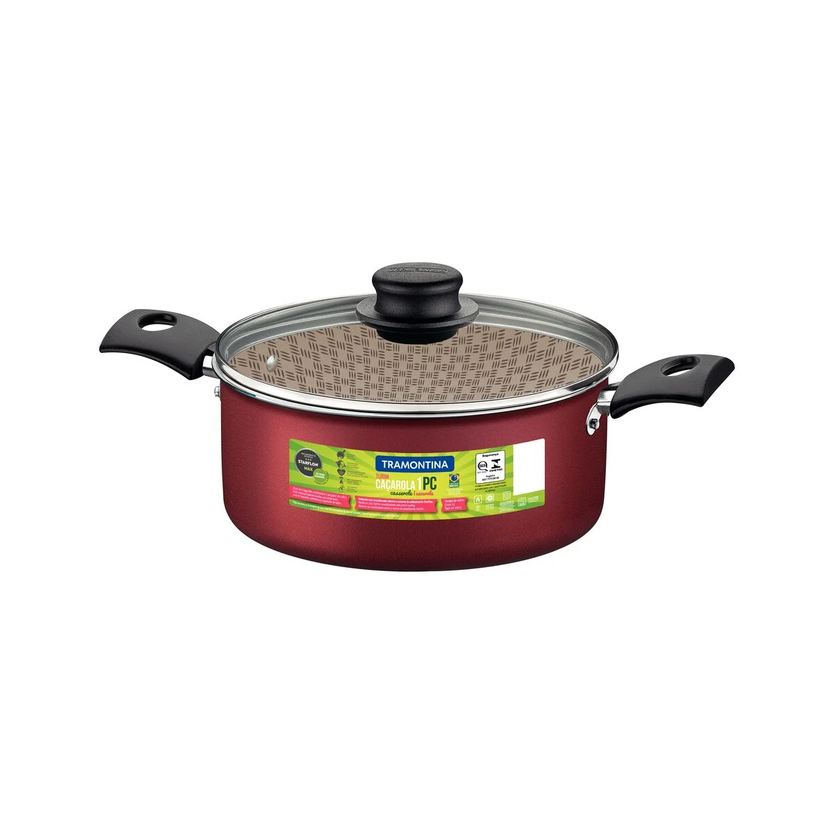 Caçarola Tramontina Turim em Alumínio com Revestimento Interno e Externo em Antiaderente Starflon Max Vermelho 20 cm 2,8 L