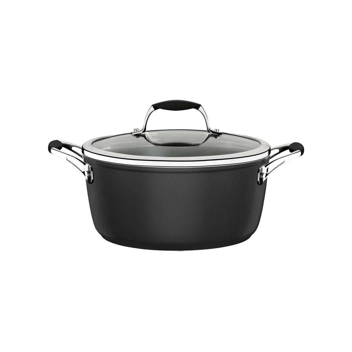 Caçarola Tramontina em Alumínio com Revestimento Interno e Externo Antiaderente Starflon Preto com Tampa de Vidro 22 cm 3,5 L