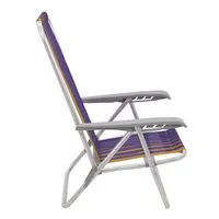 Cadeira de Praia Reclinável Tramontina Bali Baixa em Alumínio com Assento Roxo e Amarelo