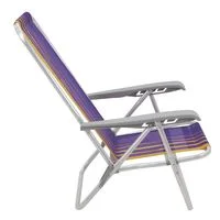 Cadeira de Praia Reclinável Tramontina Bali Baixa em Alumínio com Assento Roxo e Amarelo