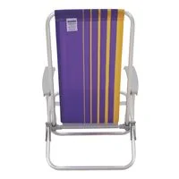 Cadeira de Praia Reclinável Tramontina Bali Baixa em Alumínio com Assento Roxo e Amarelo