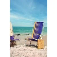 Cadeira de Praia Reclinável Tramontina Bali Baixa em Alumínio com Assento Roxo e Amarelo
