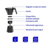 Cafeteira Expresso Italiana Tramontina em Alumínio Preto com Cabo em Nylon 320 ml