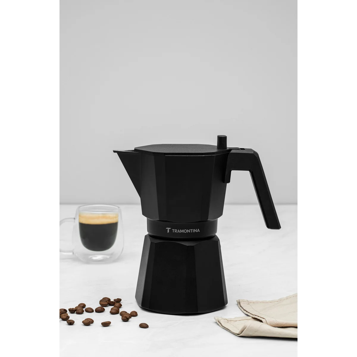Cafeteira Expresso Italiana Tramontina em Alumínio Preto com Cabo em Nylon 320 ml