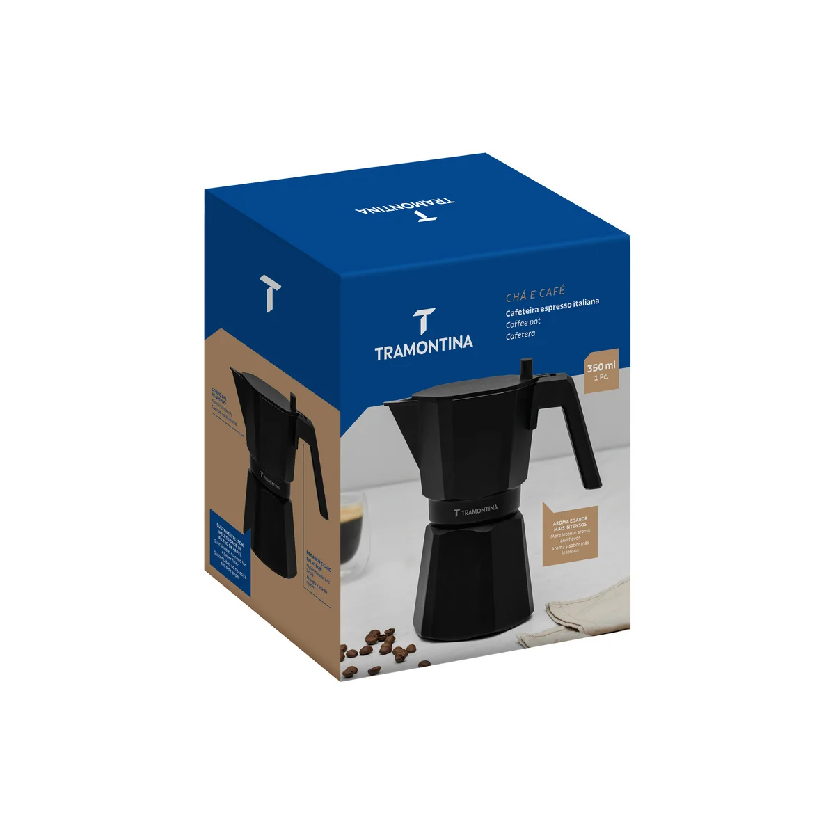 Cafeteira Expresso Italiana Tramontina em Alumínio Preto com Cabo em Nylon 320 ml