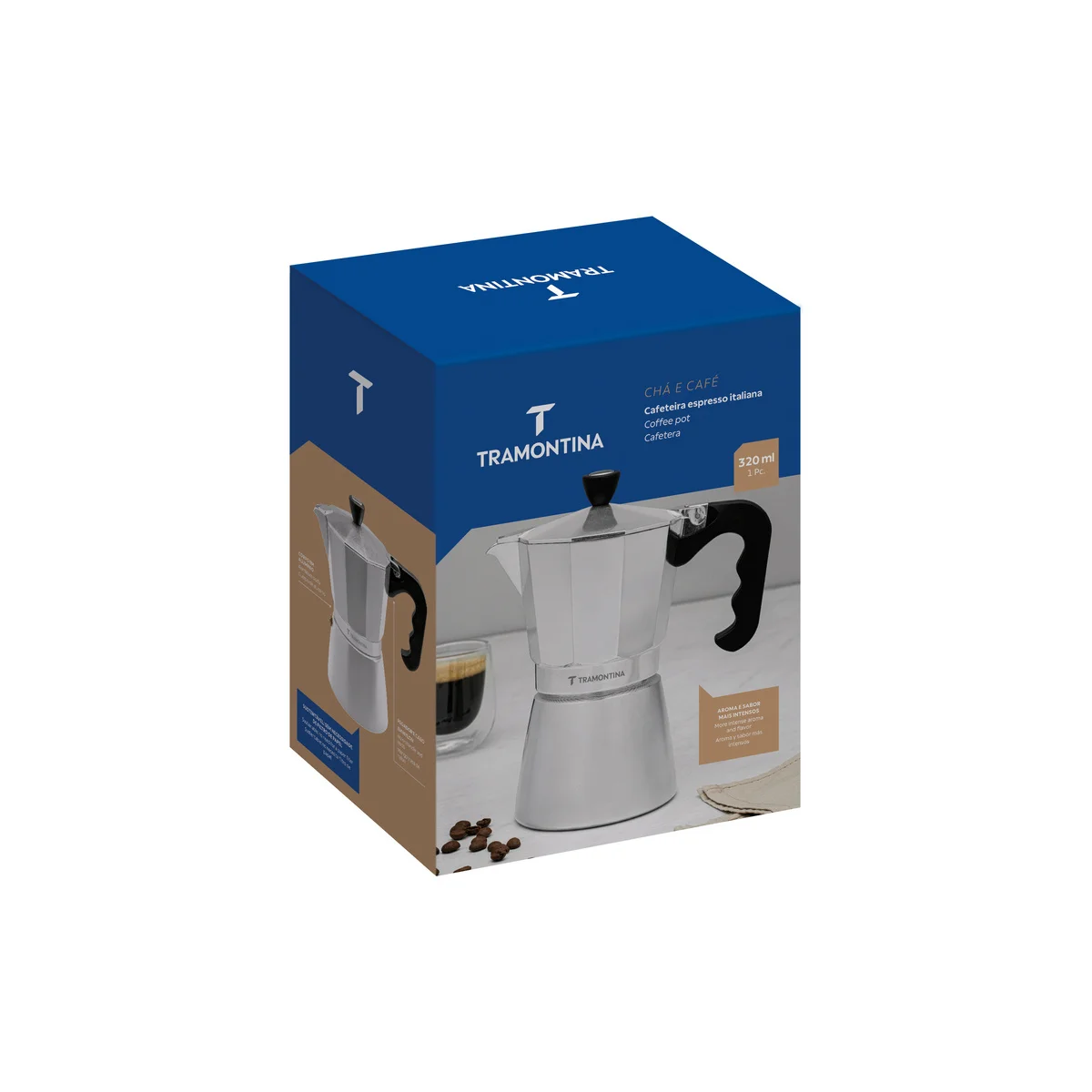 Cafeteira Expresso Italiana Tramontina em Alumínio com Cabo em Nylon 320 ml
