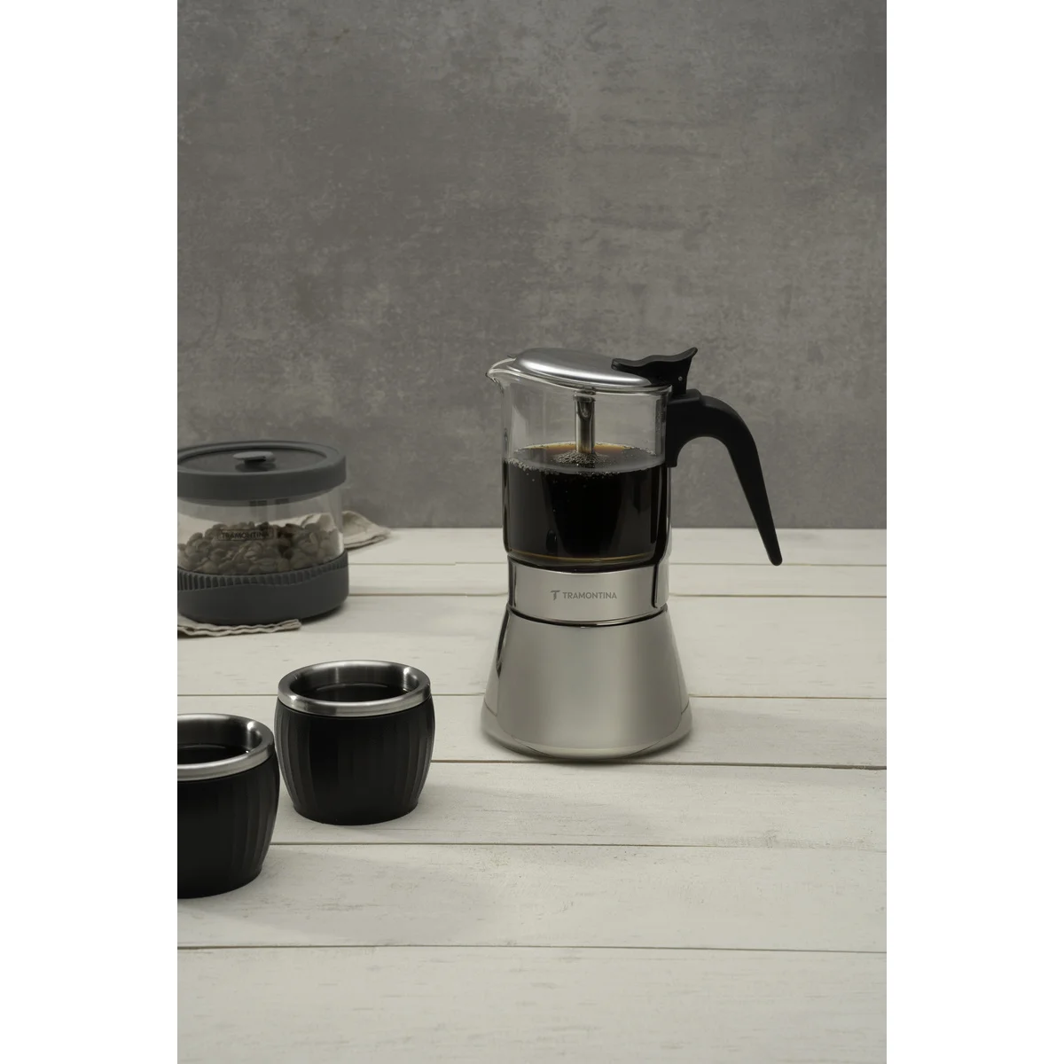 Cafeteira Italiana Tramontina em Aço Inox e Vidro Borossilicato para Espresso 300 ml
