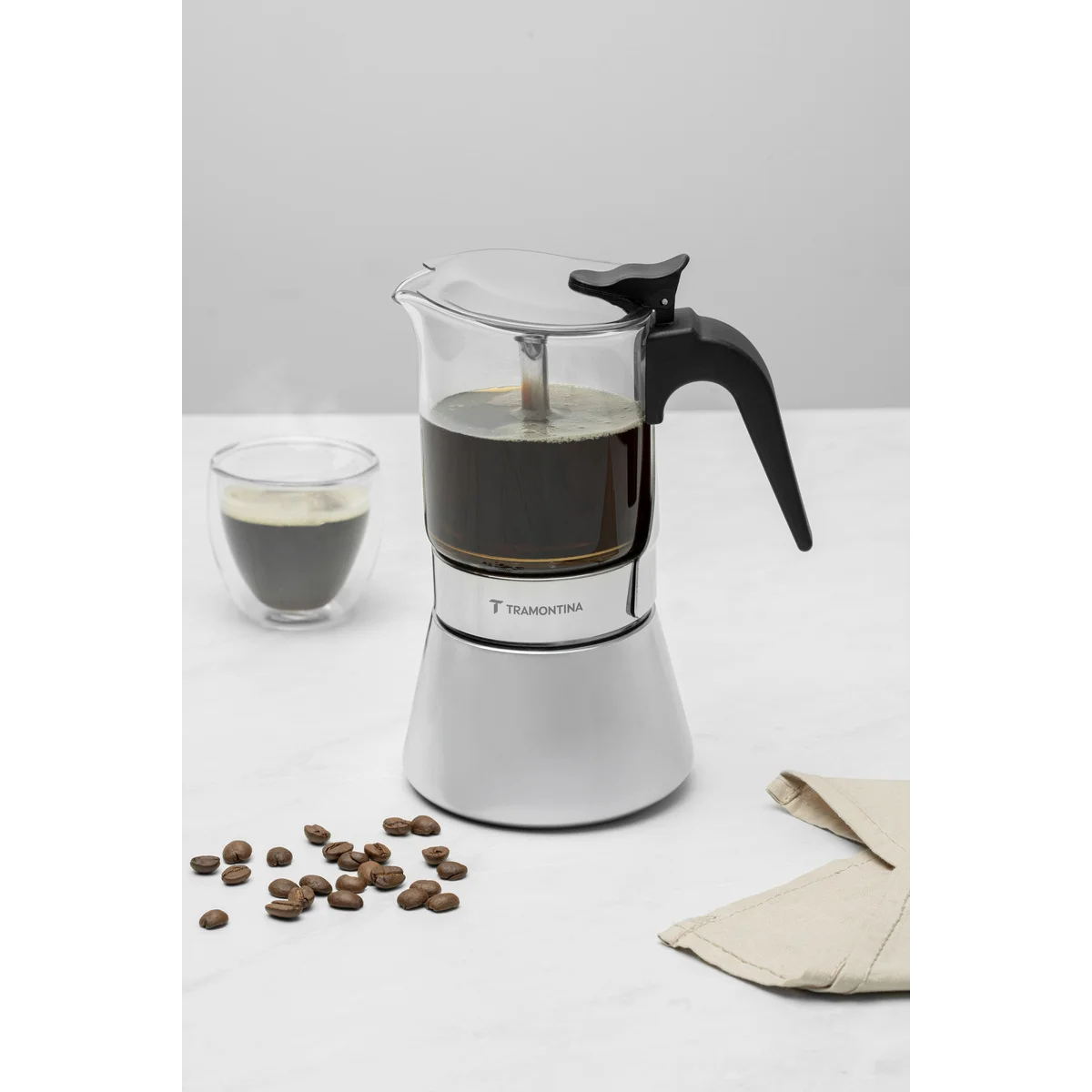 Cafeteira Italiana Tramontina em Aço Inox e Vidro Borossilicato para Espresso 300 ml