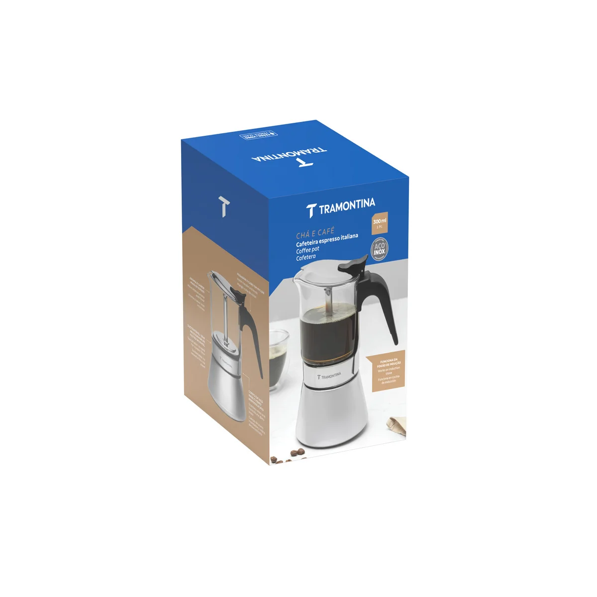 Cafeteira Italiana Tramontina em Aço Inox e Vidro Borossilicato para Espresso 300 ml