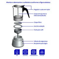 Cafeteira Italiana Tramontina em Aço Inox e Vidro Borossilicato para Espresso 300 ml
