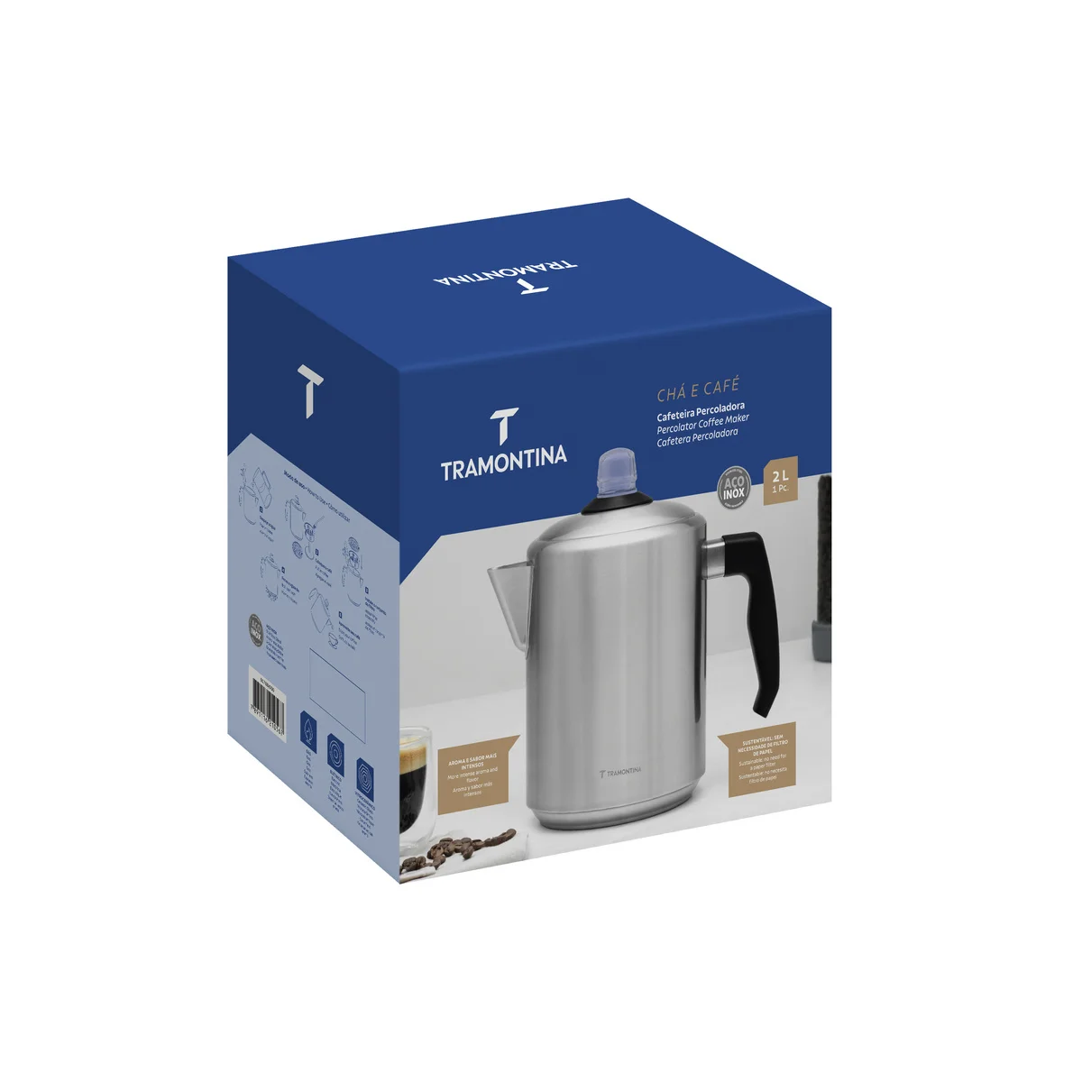 Cafeteira Percoladora Tramontina em Aço Inox com Cabo de Baquelite 2 L