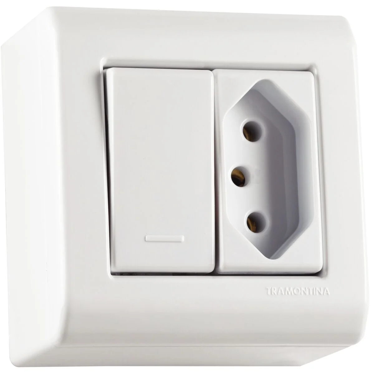 Caixa de Sobrepor com 1 Interruptor Simples 10 A 250 V e 1 Tomada 2P+T 10 A 250 V Tramontina Lizflex Branca