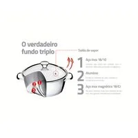 Caçarola Funda Tramontina Allegra em Aço Inox com Fundo Triplo e Tampa de Vidro 24 cm 5,7 L