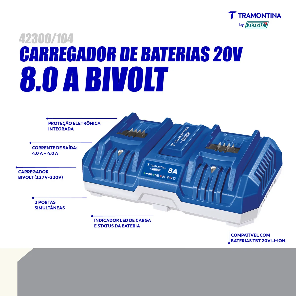 Carregador Duplo de Baterias 20V 8,0A Tramontina by Total