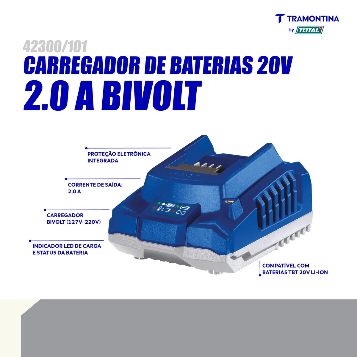 Carregador de Baterias 20V 2,0A Bivolt Tramontina by Total