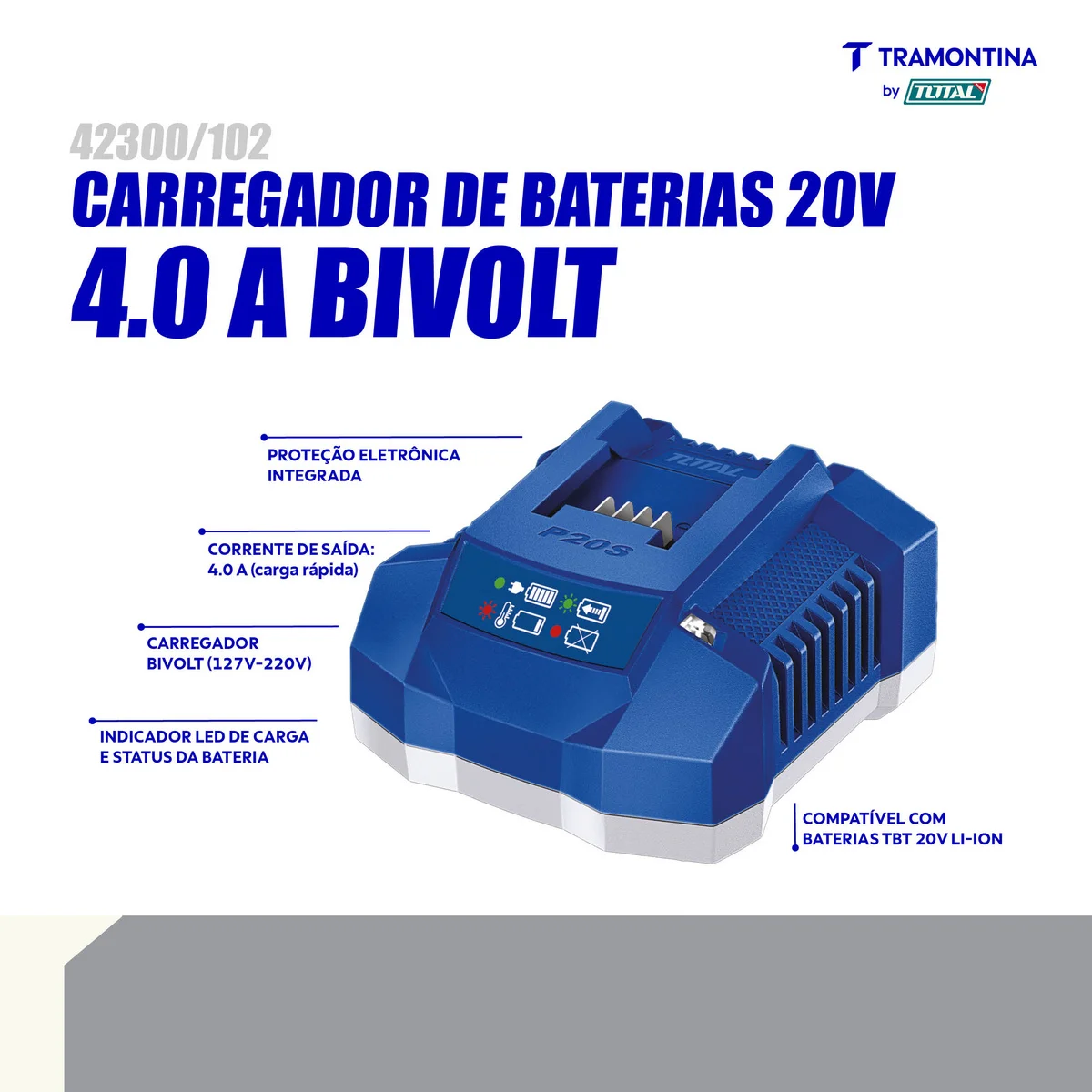 Carregador de Baterias 20V 4,0A Bivolt Tramontina by Total