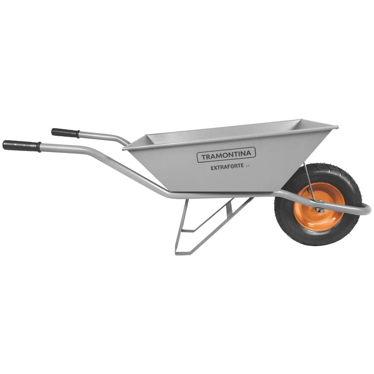 Carrinho de Mão Extraforte Tramontina com Caçamba Reforçada Metálica Cinza 65 L, Braço Metálico e Pneu com Câmara