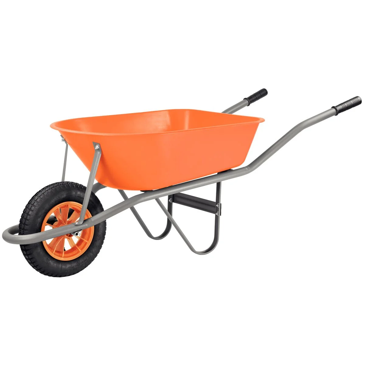 Carrinho de Mão Tramontina com Caçamba Funda Plástica Laranja 55 L, Braço Metálico e Pneu com Câmara