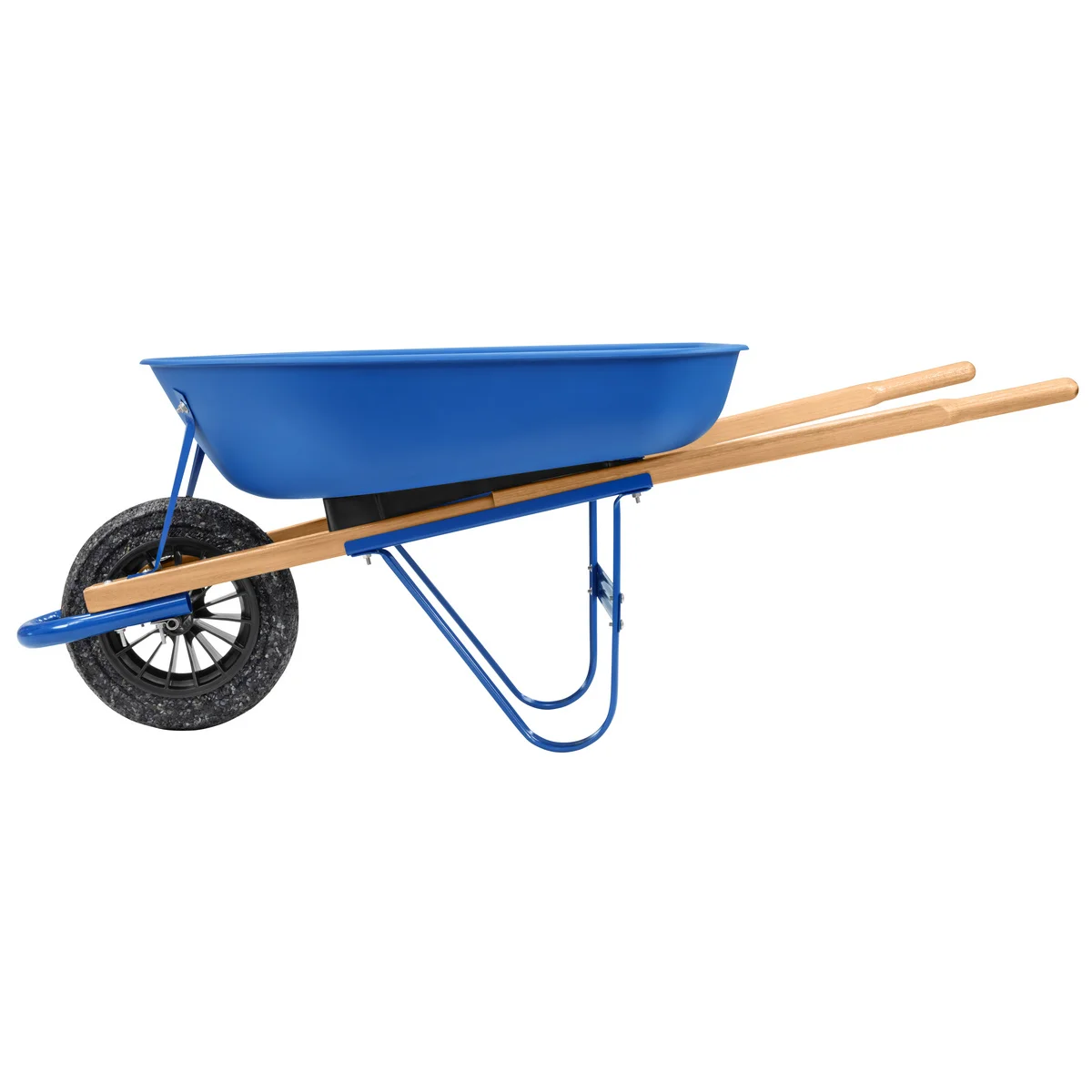 Carrinho de Mão Tramontina com Caçamba Rasa Plástica Azul 50 L, Braço de Madeira Bipartido e Pneu Maciço