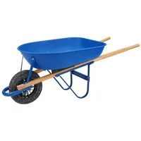 Carrinho de Mão Tramontina com Caçamba Rasa Plástica Azul 50 L, Braço de Madeira Bipartido e Pneu Maciço