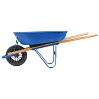Carrinho de Mão Tramontina com Caçamba Rasa Plástica Azul 50 L, Braço de Madeira Bipartido e Pneu Maciço