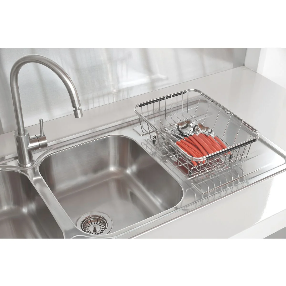 Cesto Aramado Retangular Tramontina em Aço Inox com Alça Regulável para Cubas e Pias