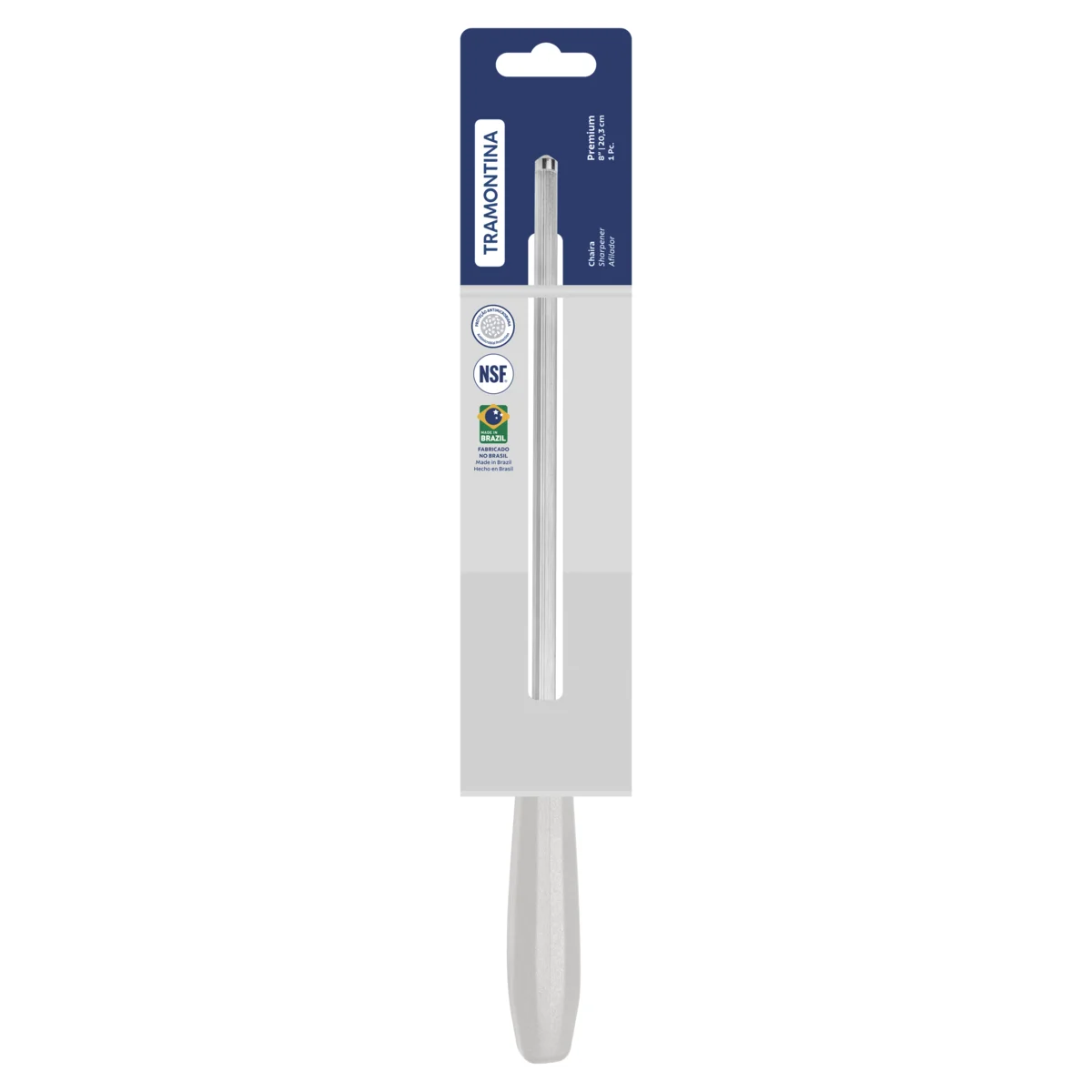 Chaira Tramontina Premium com Haste em Aço Carbono Revestida com Cromo-Duro e Cabo de Polipropileno Branco 8"
