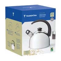 Chaleira Tramontina com Apito em Aço Inox Cabo Preto 2,1 L