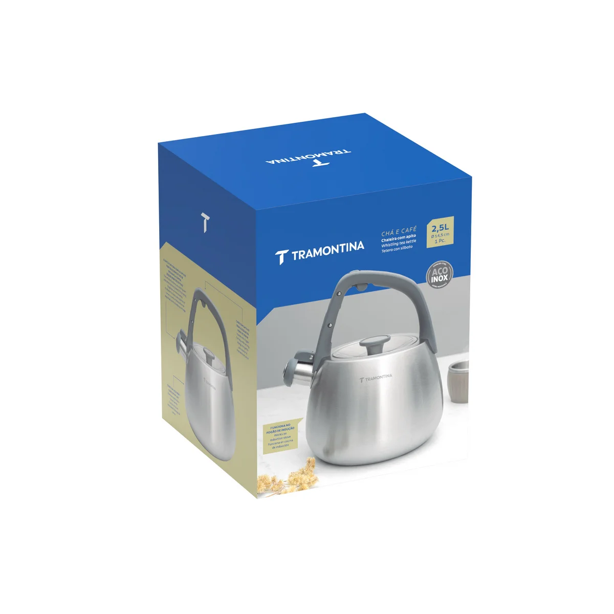 Chaleira Tramontina em Aço Inox com Apito e Cabo de Nylon 2,5 L